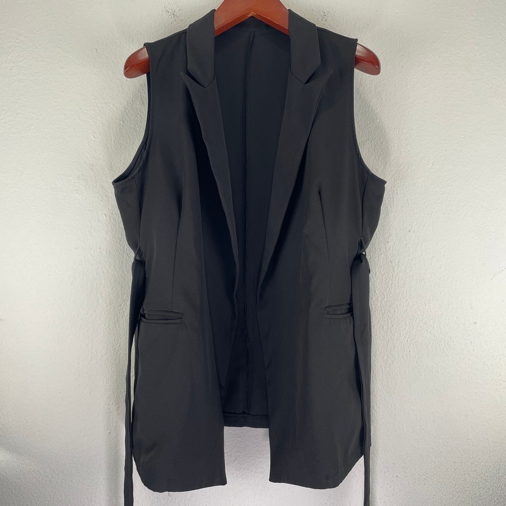 Long Black Sleeveless Blazer Vest Belt Plus Women 2XL Office Siren Boss Babe